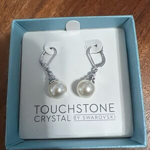 Touchstone Crystal Silver Pearl Drop Earrings
